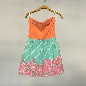 Lilly Pulitzer Coral Turquoise Floral Strapless Mini Dress Size S